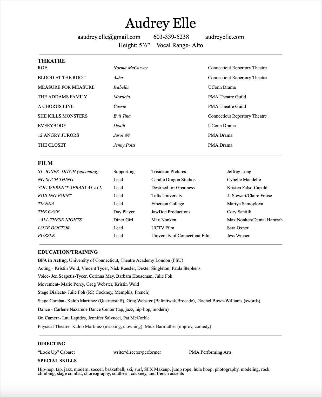 Audrey Elle Resume